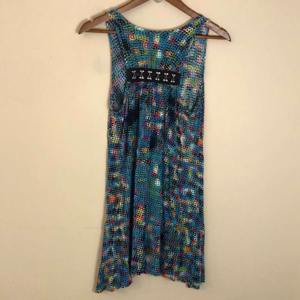 CAbi colorful Abstract midi tank dress beach coverup metal decor detail SZ Small - Picture 4 of 9